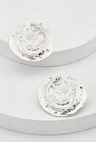Womens Metallic Circle Drop Earrings, Silver