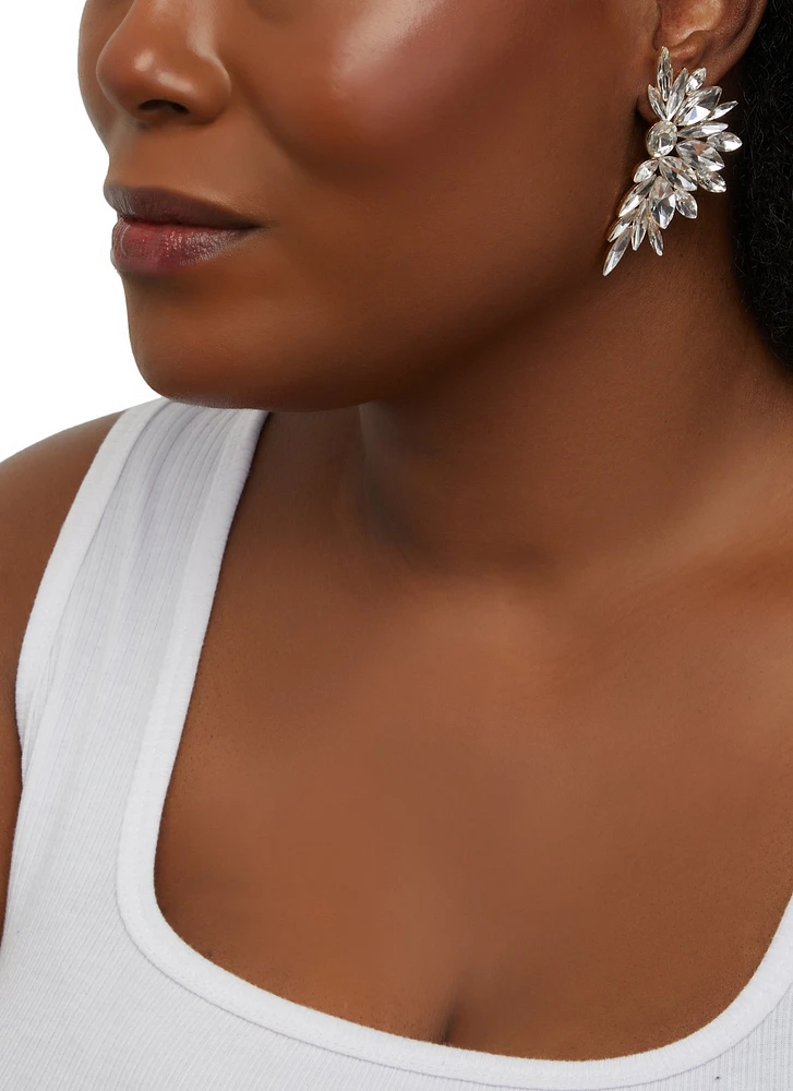 Womens Statement Rhinestone Drop Earrings, Gold