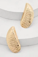 Womens Textured Metallic Statement Earrings, Gold