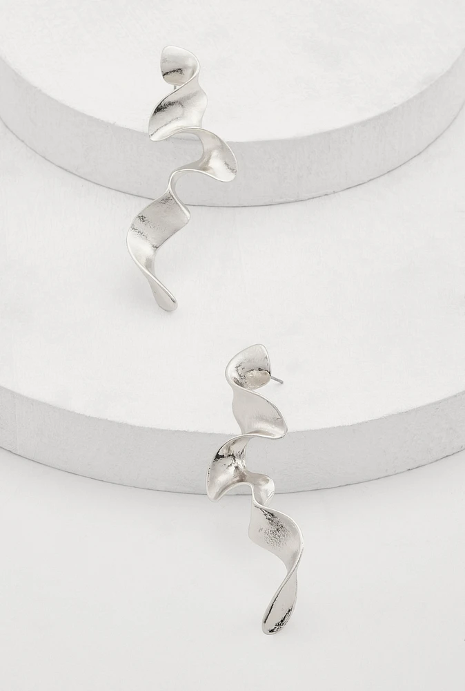 Womens Wavy Metallic Drop Earrings, Silver