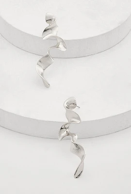 Womens Wavy Metallic Drop Earrings, Silver