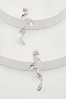 Womens Wavy Metallic Drop Earrings, Silver