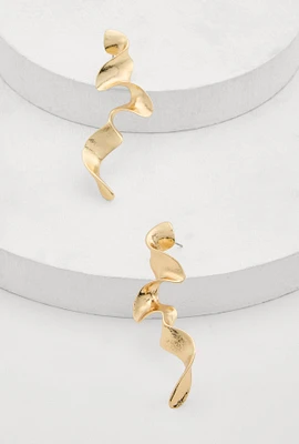 Womens Wavy Metallic Drop Earrings, Gold