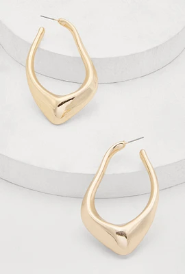 Womens Metallic Abstract Teardrop Hoop Earrings, Gold
