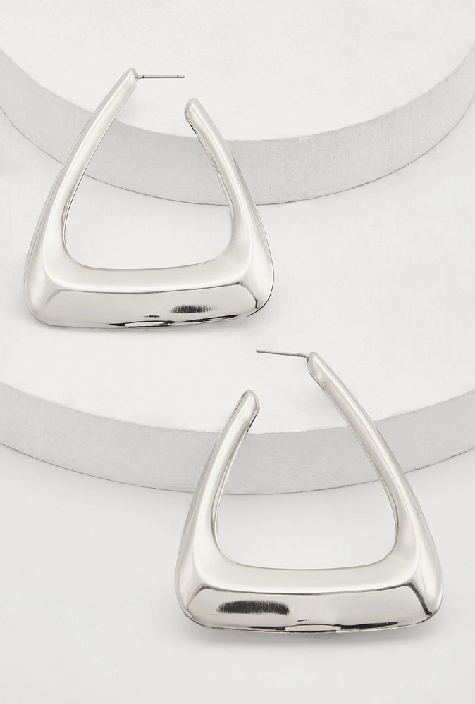 Womens Metallic Triangle Hoop Earrings, Silver