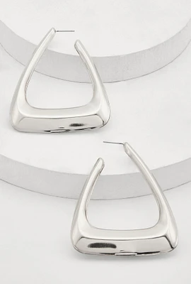 Womens Metallic Triangle Hoop Earrings, Silver