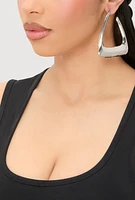 Womens Metallic Triangle Hoop Earrings, Silver