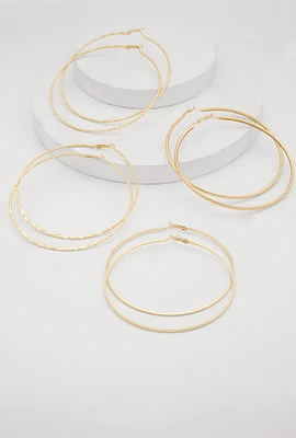 Womens Hoop Earrings Set of 4, Gold