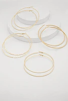 Womens Hoop Earrings Set of 4, Gold