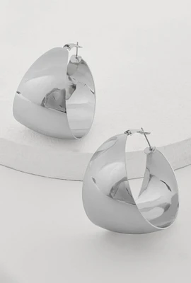Womens Shiny Metallic Hoop Earrings, Silver