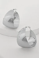 Womens Shiny Metallic Hoop Earrings, Silver