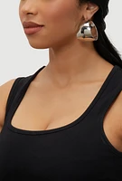 Womens Shiny Metallic Hoop Earrings, Silver