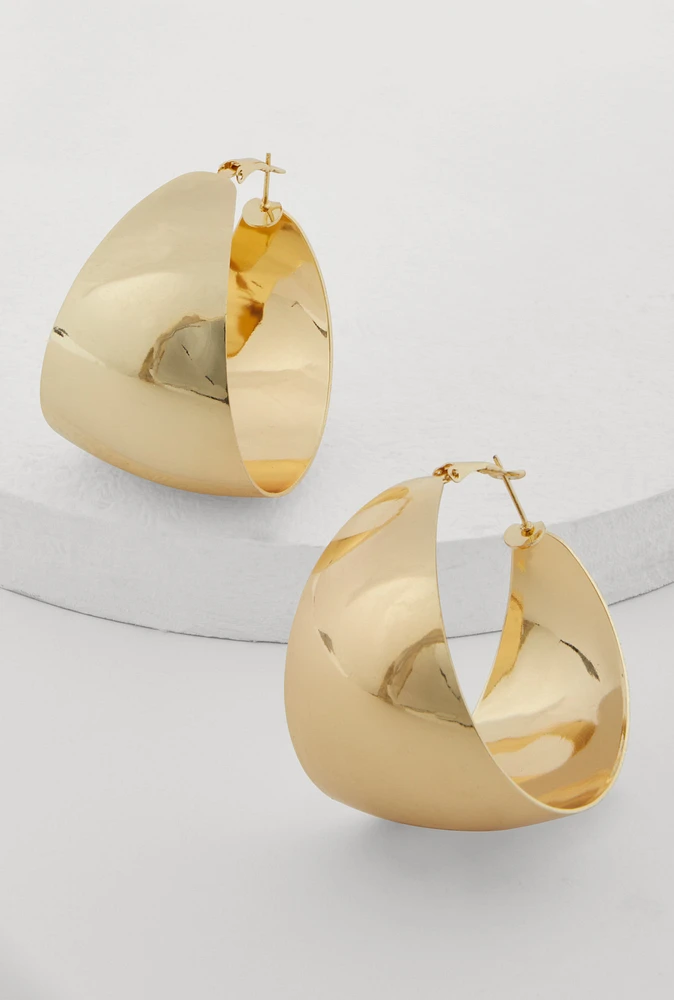Womens Shiny Metallic Hoop Earrings, Gold