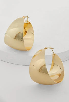 Womens Shiny Metallic Hoop Earrings, Gold