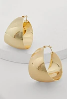 Womens Shiny Metallic Hoop Earrings, Gold