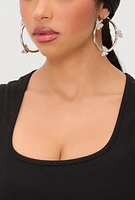 Womens Rhinestone Studded Butterfly Hoop Earrings, Silver