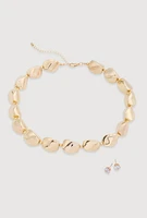 Womens Sculpted Beaded Statement Necklace and Cubic Zirconia Earrings,