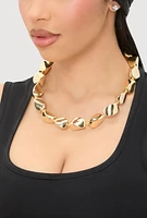 Womens Sculpted Beaded Statement Necklace and Cubic Zirconia Earrings,
