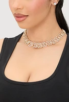 Womens Cubic Zirconia Geometric Necklace and Stud Earrings,