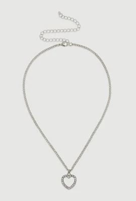 Womens Open Heart Pendant Necklace, Silver