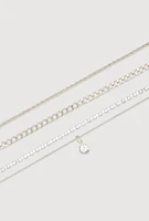 Womens Cubic Zirconia Assorted Metallic Anklets Set of 3, Silver