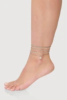 Womens Cubic Zirconia Assorted Metallic Anklets Set of 3, Silver