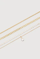 Womens Cubic Zirconia Assorted Metallic Anklets Set of 3, Gold