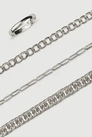 Womens Assorted Metallic Chain Anklets with Toe Ring, Silver