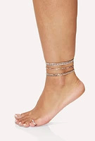 Womens Assorted Metallic Chain Anklets with Toe Ring, Silver