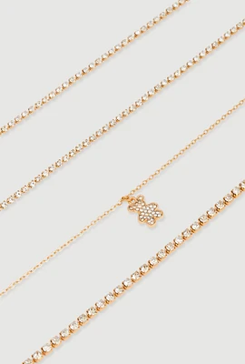 Womens Rhinestone Bear Anklets Set of 4,