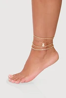Womens Rhinestone Bear Anklets Set of 4,