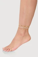 Womens Cubic Zirconia Assorted Metallic Anklets with Toe Ring, Gold
