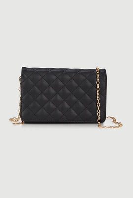 Womens Chic Metallic Faux Leather Fold Over Clutch with Removable Straps, Black