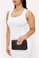 Womens Chic Metallic Faux Leather Fold Over Clutch with Removable Straps, Black