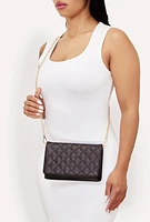 Womens Chic Metallic Faux Leather Fold Over Clutch with Removable Straps, Black