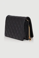 Womens Chic Metallic Faux Leather Fold Over Clutch with Removable Straps, Black