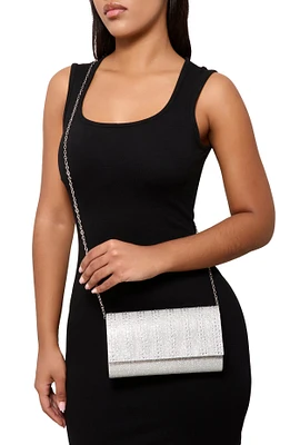 Womens Rhinestone Flap Clutch Purse, Silver