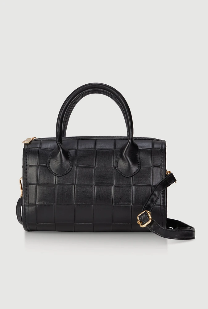 Womens Metallic Faux Leather Crossbody Bag with Removable Strap, Black