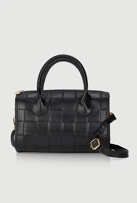 Womens Metallic Faux Leather Crossbody Bag with Removable Strap, Black
