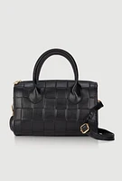 Womens Metallic Faux Leather Crossbody Bag with Removable Strap, Black