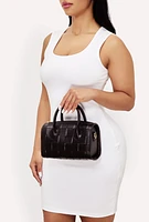 Womens Metallic Faux Leather Crossbody Bag with Removable Strap, Black