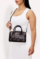Womens Metallic Faux Leather Crossbody Bag with Removable Strap, Black