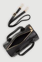 Womens Metallic Faux Leather Crossbody Bag with Removable Strap, Black