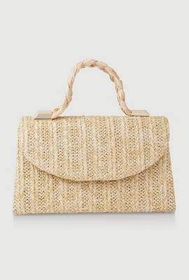 Womens Top Handle Straw Handbag, Beige