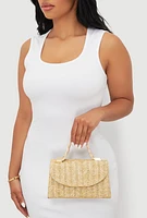 Womens Top Handle Straw Handbag, Beige