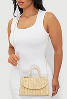 Womens Top Handle Straw Handbag, Beige
