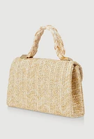 Womens Top Handle Straw Handbag, Beige