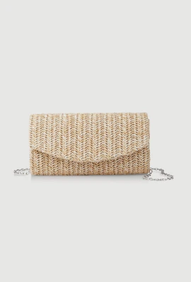 Womens Envelope Straw Clutch Bag, Beige