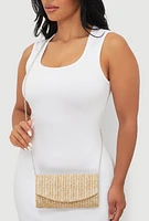 Womens Envelope Straw Clutch Bag, Beige