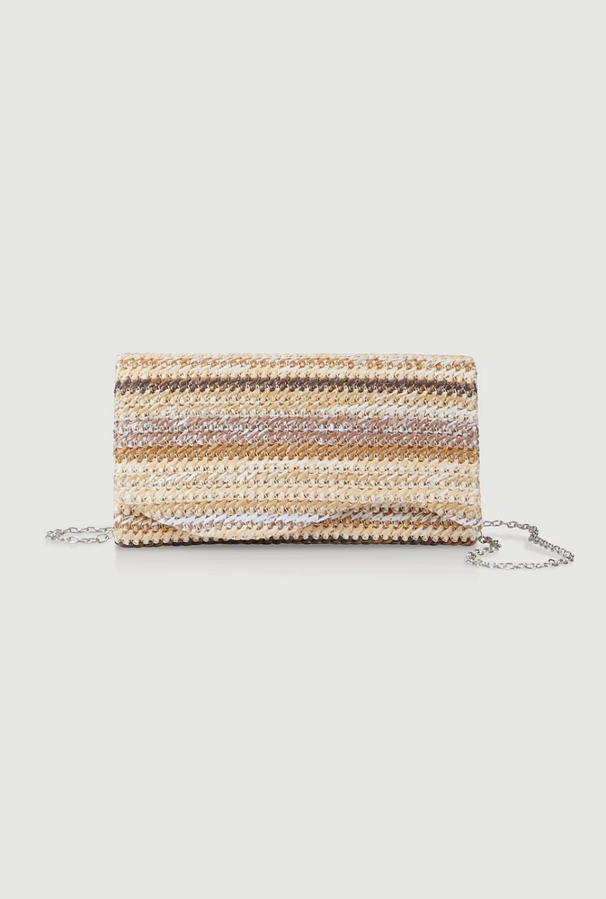 Womens Striped Straw Clutch Bag, Multi